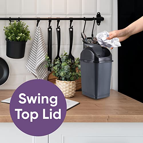Superio Mini Desktop Trash Can with Swing Top Lid Portable Plastic Garbage Can for Countertop, Desktop, Make up Vanity, Bathroom, Car, Under Sink, Dorm Compact Waste Bin 5 L 1.25 Gal (2, Grey) - size: 1.25 Gallon, style: 2 Pack