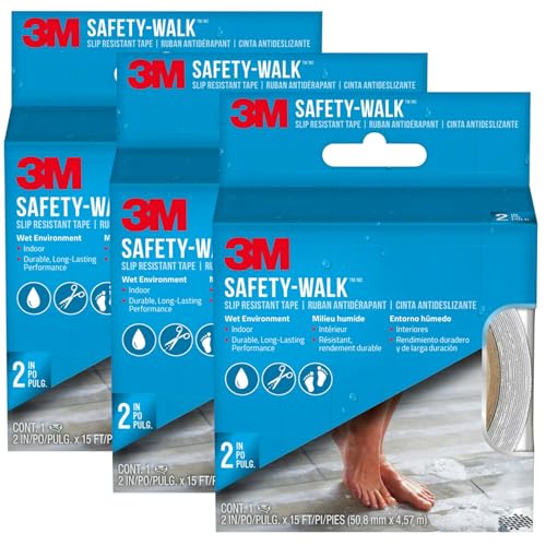 3M Safety-Walk 2 in x 15 ft Clear Anti-Slip Tape, Self-Adhesive, Long-Lasting Grip for Wet Areas, Clear, 2 Inch (Pack of 3) - size: 2 Inch (Pack of 3)