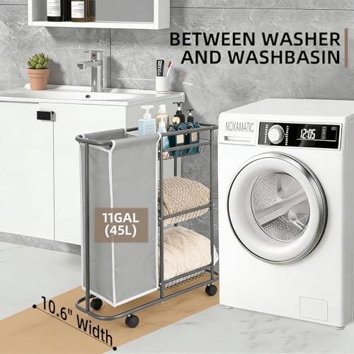 Rolling Laundry Sorter with 3 Storage Baskets and 45 L Bag, 3-Tier Laundry Caddy Between Washer and Dryer,Laundry Room Organization with Wheels and Handle for Narrow Space Bathroom Apartment Dorm | 3-Tier Laundry Caddy, Between Washer and Dryer, With Whee