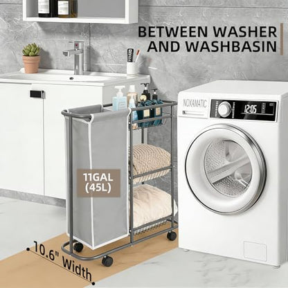 Rolling Laundry Sorter with 3 Storage Baskets and 45 L Bag, 3-Tier Laundry Caddy Between Washer and Dryer,Laundry Room Organization with Wheels and Handle for Narrow Space Bathroom Apartment Dorm | 3-Tier Laundry Caddy, Between Washer and Dryer, With Whee