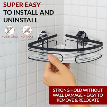 2-Pack Corner Shower Caddy - No Drill Corner Shower Shelves, Rust-Resistant Bathroom Organizer for Shampoo, Soap & Toiletries, Black - style: TRIANGLE