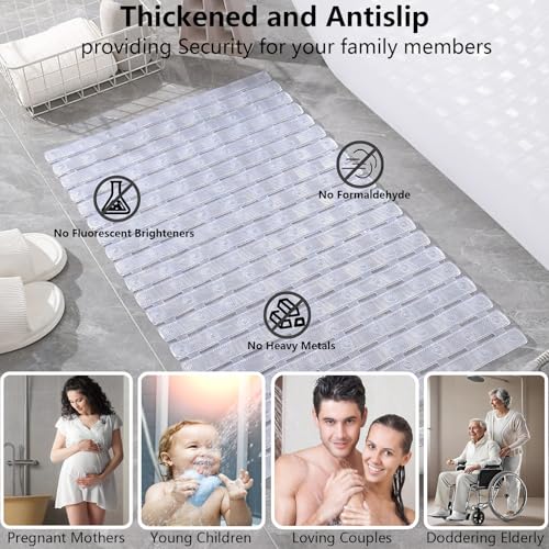easyBee Shower Mat 27.5"x15.7", Bathtub Mat Non-Slip Bath Mat, Bathing Mat for Tub, Machine Washable, Anti-Slip Shower Liner (Clear) - color: Transparent