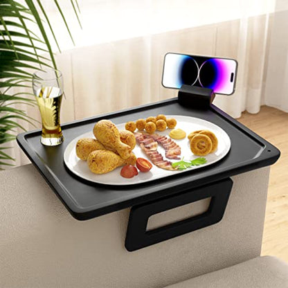 Smatdecis Couch Arm Tray Table Sofa Arm Clip, Armrest Tray Table Suitable for Home Drinks/Fast Food/Fruit Etc, Large Size Multi-Function Black(360° Rotating Stand B) - color: Black, size: 13" x 9.4"(360°B)