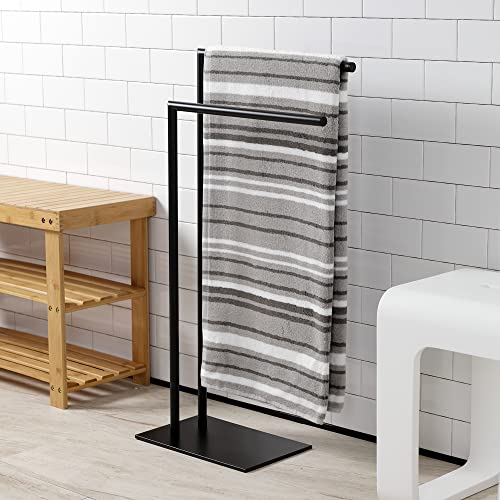 Kingston Brass SCC8320 Edenscape Freestanding Dual -Towel Rack, Matte Black | Edenscape collection; Solid steel and stainless steel construction; Corrosion-resistant finish; Easy assembly - color: Matte Black