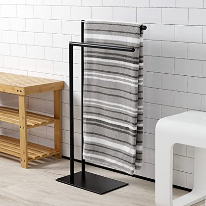 Kingston Brass SCC8320 Edenscape Freestanding Dual -Towel Rack, Matte Black | Edenscape collection; Solid steel and stainless steel construction; Corrosion-resistant finish; Easy assembly - color: Matte Black