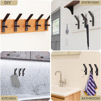 Classic Farmhouse Wall Mount Multi-Use Wrought Iron Hook Set (3 Pack) | Decorative Rustic Metal Handcrafted Bathroom, Entreyway Home Decor Hooks Suitable for Coats, Towels, Robe or Hat Hanging - style: Double Hammer Nail
