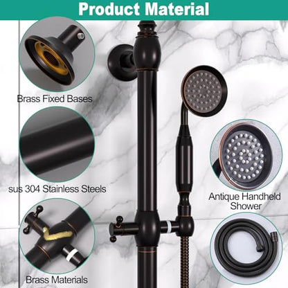 Brass Shower Slide Bar with Handheld Shower Head, Adjustable Height Wall-mounted Retro Hand Shower Head Holder with 59 inch Hose for Bathroom, Oil Rubbed Bronze - color: Oil Rubbed Bronze