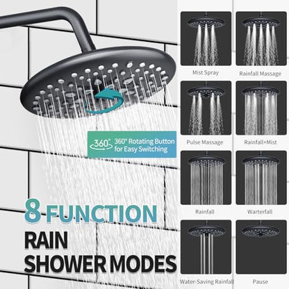 SR SUN RISE Shower Faucet - 10 Inch Multifunctional High Pressure Shower Head System with Handheld Shower Head Fixtures - Valve Included - Matte Black - color: Matte Black, size: 10 Inch