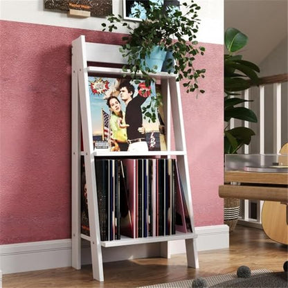 Pemberly Row Solid Wood Ladder Bookcase, 3-Shelves, 36.3 in Tall, White Finish, Freestanding Modern Design for Bathroom, Kitchen, Living Room, Home Office or Bedroom Decor