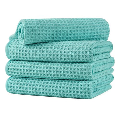 Microfiber Waffle Hand Towels, 4 Pieces, Soft, Absorbent, Fast Drying, Lint Free 430 GSM (16''x26''/40.64cm x 66.04cm) - color: Turquoise