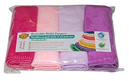EcoSol Designs - Microfiber Towels, Cleaning & Drying Must-Have, Soft, Thick Dry/Wipe for Personal/Home/Office/Car Use, 4 12x12 Towels with Hanging Loops in Dark and Light Pink, Purple & Lavender - color: Pink Dark, Pink Light, Purple, Lavender