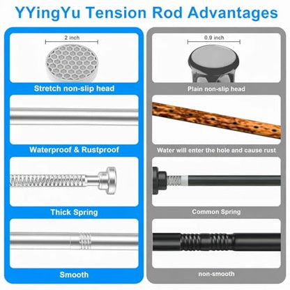 Silver Shower Curtain Rod Adjustable 30-74 Inch, 7/8"Diameter 304 Stainless Steel Never Rust Non Slip Heavy Duty Tension Rod, No-Drill Spring Curtain Rod for Bathroom Kitchen - color: Silver, size: 30-74 Inch