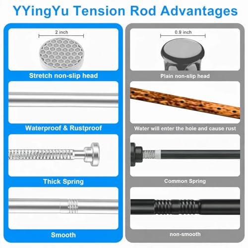 Silver Shower Curtain Rod Adjustable 30-106 Inch, 7/8"Diameter 304 Stainless Steel Never Rust Non Slip Heavy Duty Tension Rod, No-Drill Spring Curtain Rod for Bathroom Kitchen - color: Silver, size: 30-106 Inch