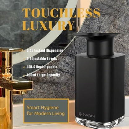 Automatic Soap Dispenser with Digital Display, Touchless Sensor, USB-C Rechargeable, No Drip Pump, 3-Level Adjustable, IPX5 Waterproof, 450ml Capacity – Modern Bathroom & Kitchen Countertop (Black) - color: Black