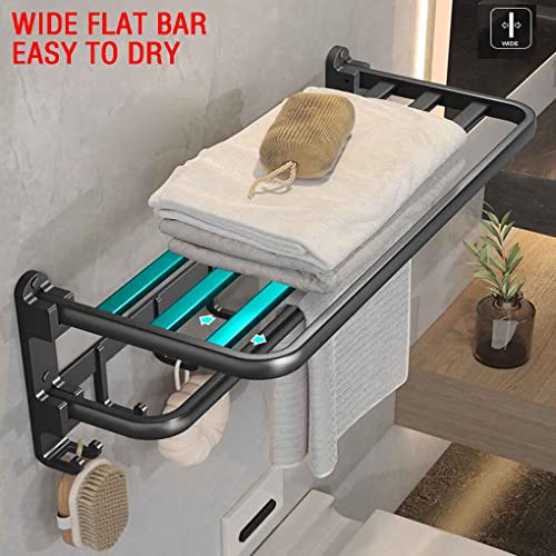 (1 Pack) Yariwiz Matte Black Towel Rack Wall Mounted No Drill and Screw Mounting, Bathroom Bath Shower Length 24 inch Double Towel Rod with Shelf Hotel Towel Rack B0503-MB - color: Style#3-black