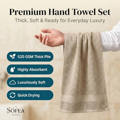 Sofea Hand Towels 6 Pack (16 x 28 Inches) 100% Cotton Bathroom Towels, Soft Absorbent Quick Dry Hand Towels for Bathroom Kitchen - color: Beige