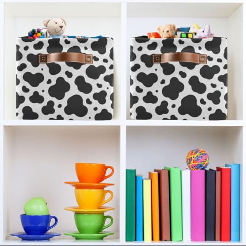 Black Cow Pattern Storage Baskets 1 Pack | Collapsible Open Home Storage Bin with Handle for Home Bedroom Cloth