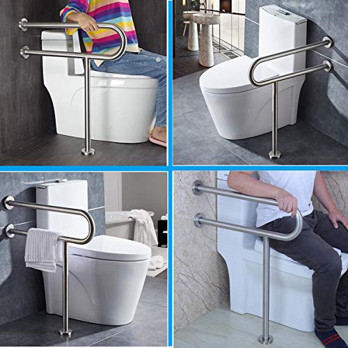 FlySkip Toilet Grab Bar,24 Inch Stainless Steel Handicap Rail for Bathroom Shower Safety,Non-Slip Hand Grips for Disabled, Elderly, Handicapped, and Pregnant Women,Floor to Wall-Mounted Support Bar | Floor to Wall-Mounted Support, 330LBS Load Capacity, St
