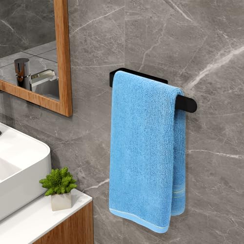 Hand Towel Holder for Bathroom Wall 8 inch, Self Adhesive Bothroom Hand Towel Bar Attached on Wall, Black
