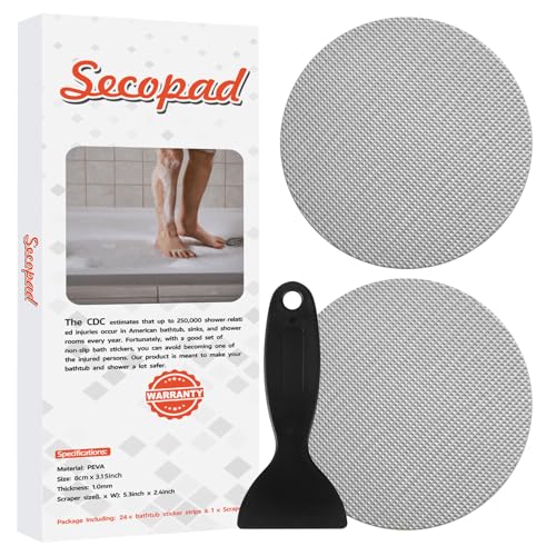 Secopad Original Bathtub Non-Slip Stickers for Tub & Shower Floor, Strong Anti-Slip Shower Stickers with Scraper Ideal for Families with Kids, Adults & Seniors, 12 PCS (Gray) - color: Grey