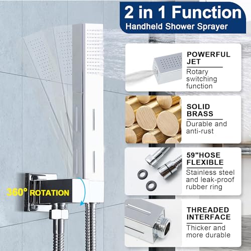 Dual Shower Heads System 16"x32" Ceiling Mount Rainfall and 6" Wall Mounted Shower Heads with 6 body Jets Thermostatic Shower Valve Full Body Shower System,Polished Chrome - color: Polished Chrome