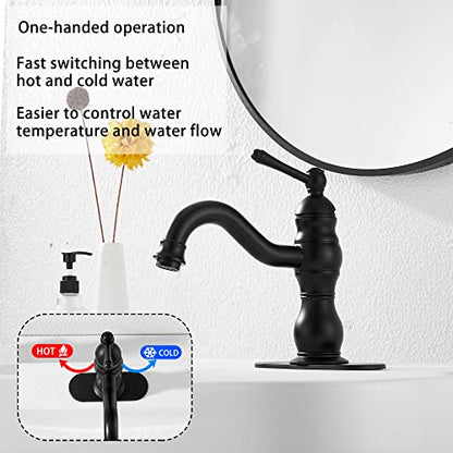 Matte Black Bathroom Faucet GGStudy 360° Swivel Bathroom Vanity Faucet Single Handle One Hole Black Bathroom Sink Faucet Basin Matching Pop Up Drain with Overflow - color: Black, size: Short