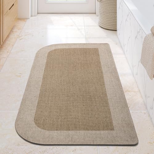 Bathroom Runner Rug, Long Thin Bath Mat Fit Under Door, Brown 24x48 | Quick Dry Absorbent, Rubber Backing Washable Large Bathmat, Shower Mat for Bathroom Floor, Tub and Outside Shower - color: A-beige Brown, size: 24"x 48"