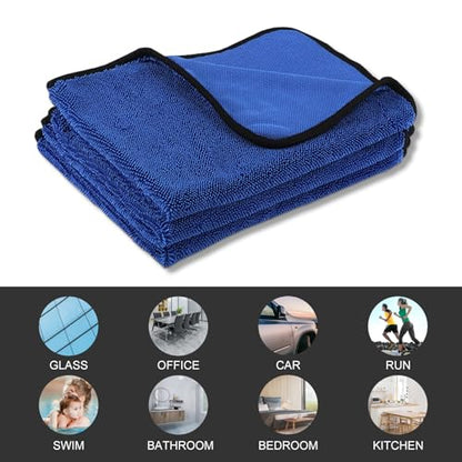 Tefola Wipes Shower Cleaning Cloths, Drying Towel, Super Absorbent Microfiber Bath Towels, Soft Microfiber Cleaning Cloth for Shower, Car, Home, Office, Set of 3 (Blue, 40 * 60cm) - color: Blue