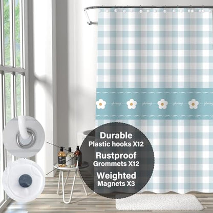 Plastic Shower Liner - Premium EVA 5G Shower Curtain Liner with Rustproof Grommets and 3 Weighted Magnets, Waterproof Shower Curtain for Bathroom(Checkered Flower, 72”*72”) - color: Checkered Flower, size: 72”*72”