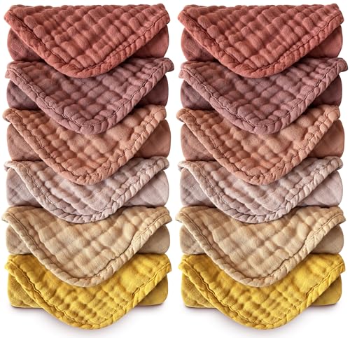 MOON PARK Baby Washcloths, 12 Pack - 12x12 Inches, Small Burp Cloths and Baby Wipes - 100% Cotton Muslin Ultra Soft for Newborn, Infant and Toddlers - Brown, Honey and Bean Paste Series - color: Brown, Honey and Bean Paste Series