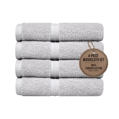 Luxury & Soft Wash Cloths Set of 4 (12" x 12") Hotel Quality, Versatile as, Face Drying Towels, Soft Washcloths, Hair Towels, Hand Towels, Makeup Towels -%100 Cotton - Silver Gray - color: Silver Gray