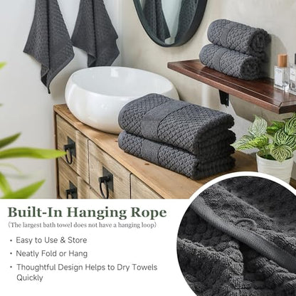Simple&Opulence 6 Piece Luxury Towel Set, 100% Cotton Bathroom Towels with Hanging Loop (2 Bath Towels, 2 Hand Towels, 2 Washcloths) Stylish, Soft & Absorbent for Home, Hotel, Gym, Spa-Dark Grey - color: Dark Grey-6 Set