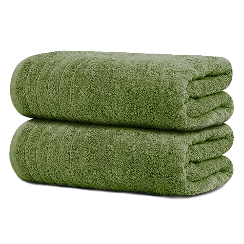 2 Piece Extra Large Bath Sheets 35 x 70 Inches, Green | 100% Cotton, Larger & Lighter Weight, Quicker to Dry, Super Soft & Absorbent, Oversized Bath Towels - color: Green