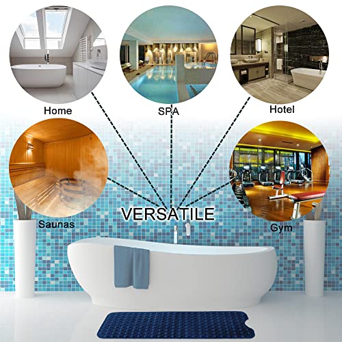 Bathtub and Shower Mats, Extra Long Non-Slip Bath Tub Mat 39 x 16 Inch, Machine Washable Bathmat with Suction Cups & Drain Holes for Bathroom Floor, Navy Blue - color: Navy Blue