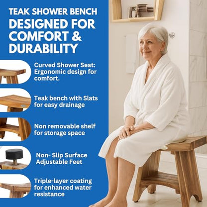 EcoDecors 18" Teak Shower Bench with Teak Cleaner, Oil & Wood Sealer - size: 18" Shelf + Oil + Cleaner + Sealer