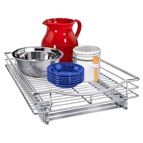 LYNK PROFESSIONAL® Pull Out Cabinet Organizer, 14" x 18" Slide Out Cabinet Organizer Pull Out Drawer – Pull Out Shelves for Kitchen Cabinets – Under Sink Organizers - Lifetime Ltd. Warranty, Chrome - size: 14" W x 18" D