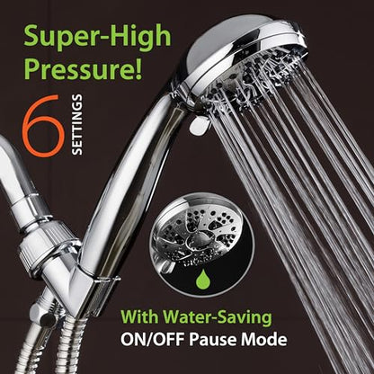 AquaDance High Pressure 6-Setting 3.5" Chrome Face Handheld Shower with Hose for the Ultimate Shower Experience! Officially Independently Tested to Meet Strict US Quality & Performance Standards! | Anti-clog Jets, Premium Stainless Steel Hose & Adjustable