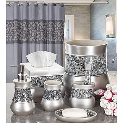 Creative Scents Crackled Glass Bathroom Tumbler Cup - Decorative Silver Crackled Glass Rinse Mug for Water, Best Tumblers for Mouthwash/Rinsing - style: Toothbrush Cup