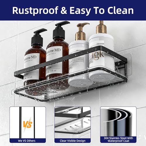 Shower Caddy Adhesive 5 Pack,Rustproof Shower Organizers & Storage,Black | No Drilling,Wall Mounted,Stainless Steel,Large Capacity Caddy for Bathroom Kitchen Dorm RV,Home Decor Accessories