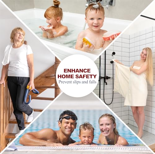 56 PCS Shower Floor Non Slip Stickers with Strong Adhesive, Invisible & Durable Anti Slip Shower Stickers with Scraper for Bath Tub, Pools and Stairs，Gray