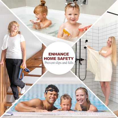 56 PCS Shower Floor Non Slip Stickers with Strong Adhesive, Invisible & Durable Anti Slip Shower Stickers with Scraper for Bath Tub, Pools and Stairs，Gray