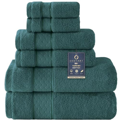 COZYART Bath Towel Set 6 PCS, Luxury 100% Turkish Cotton 650GSM Ultra Soft | Absorbent Quick Dry, OEKO‑Tex 100 Cert. Zero Twist Ring Spun Cotton, Plush Fluffy, Breathable Hotel Quality Bathroom Towels - color: Teal