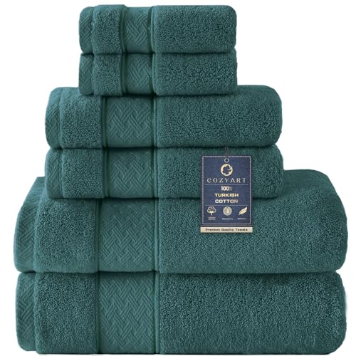 COZYART Bath Towel Set 6 PCS, Luxury 100% Turkish Cotton 650GSM Ultra Soft | Absorbent Quick Dry, OEKO‑Tex 100 Cert. Zero Twist Ring Spun Cotton, Plush Fluffy, Breathable Hotel Quality Bathroom Towels - color: Teal