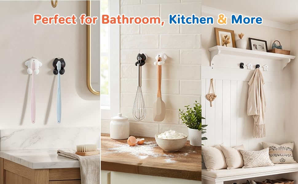 2 PCS Kids' Bathroom Toothbrush Holder,Suction Mount Silicone Toothbrush Holder,Cute Cartoon Cat and Dog Design, Perfect for Kids and Families
