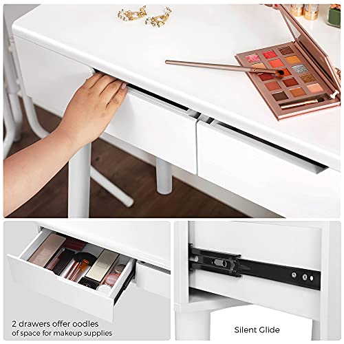 VASAGLE Makeup Vanity Set with 10 Light Bulbs and Touch Switch, Dressing Makeup Table Desk with Large Round Mirror, 2 Sliding Drawers, 1 Cushioned Stool, White URDT11WL - style: 31.5"W 2 Drawers Vanity Desk - White