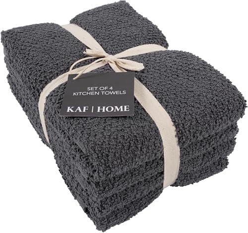 KAF Home Set of 4 Deluxe Popcorn Terry Kitchen Towels | 20 x 30 Inches | 100% Cotton Kitchen Dish Towels (Charcoal) - color: Charcoal