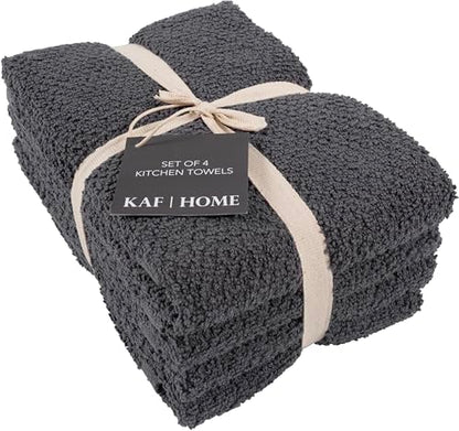 KAF Home Set of 4 Deluxe Popcorn Terry Kitchen Towels | 20 x 30 Inches | 100% Cotton Kitchen Dish Towels (Charcoal) - color: Charcoal