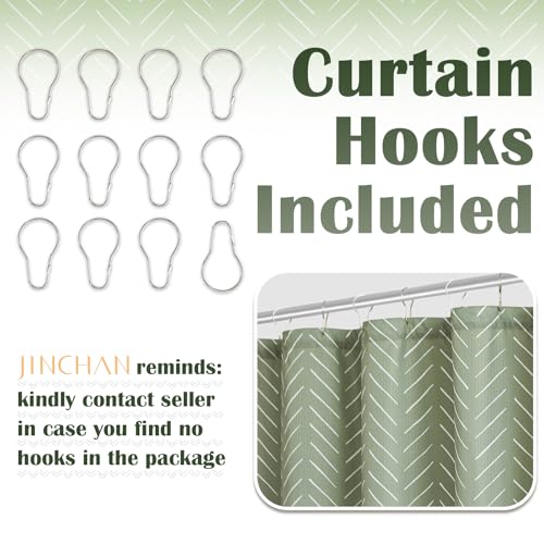 jinchan Sage Green Shower Curtain with White Herringbone Striped Zig Zag Chevron Waterproof Fabric Modern Farmhouse Shower Curtains for Bathroom with 12 Hooks 70x72 Inches - color: Chevron Sage Green, size: 70"W x 72"L (Pack of 1)