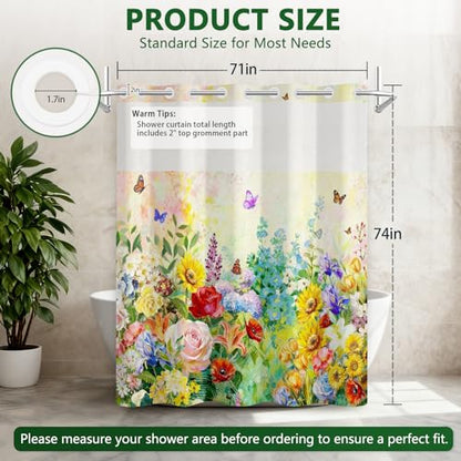 No Hook Shower Curtain with Snap in Liner, Double Layer Waterproof Bathroom Shower Curtain with See Through Window and Weighted Hem, Machine Washable Spring Colorful Floral Bath Curtain, 71"W x 74"L - color: Vibrant Spring