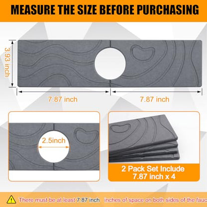 2-Pack Stone Faucet Mat for Kitchen Sink, Diatomite Drying Absorbing Tray | Olldag Drip Catcher Splash Guard Water Protector for Faucet Bathroom Counter - Dark Grey (15.7"x4") - size: 15.7x4 Inch